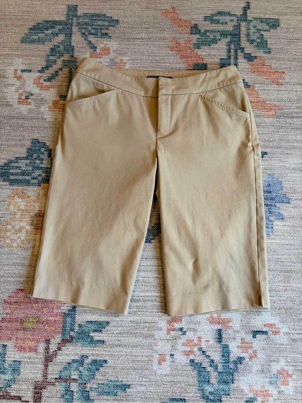 Preppy Coastal Old Money Khaki Tab Front Bermuda Shorts - Picture 3 of 15